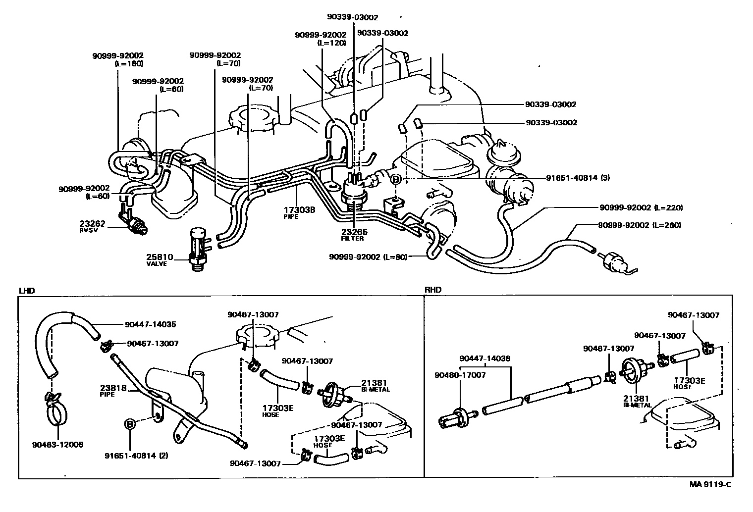 Toyota HILUX vacuum tube EPC diagram — MA9119C