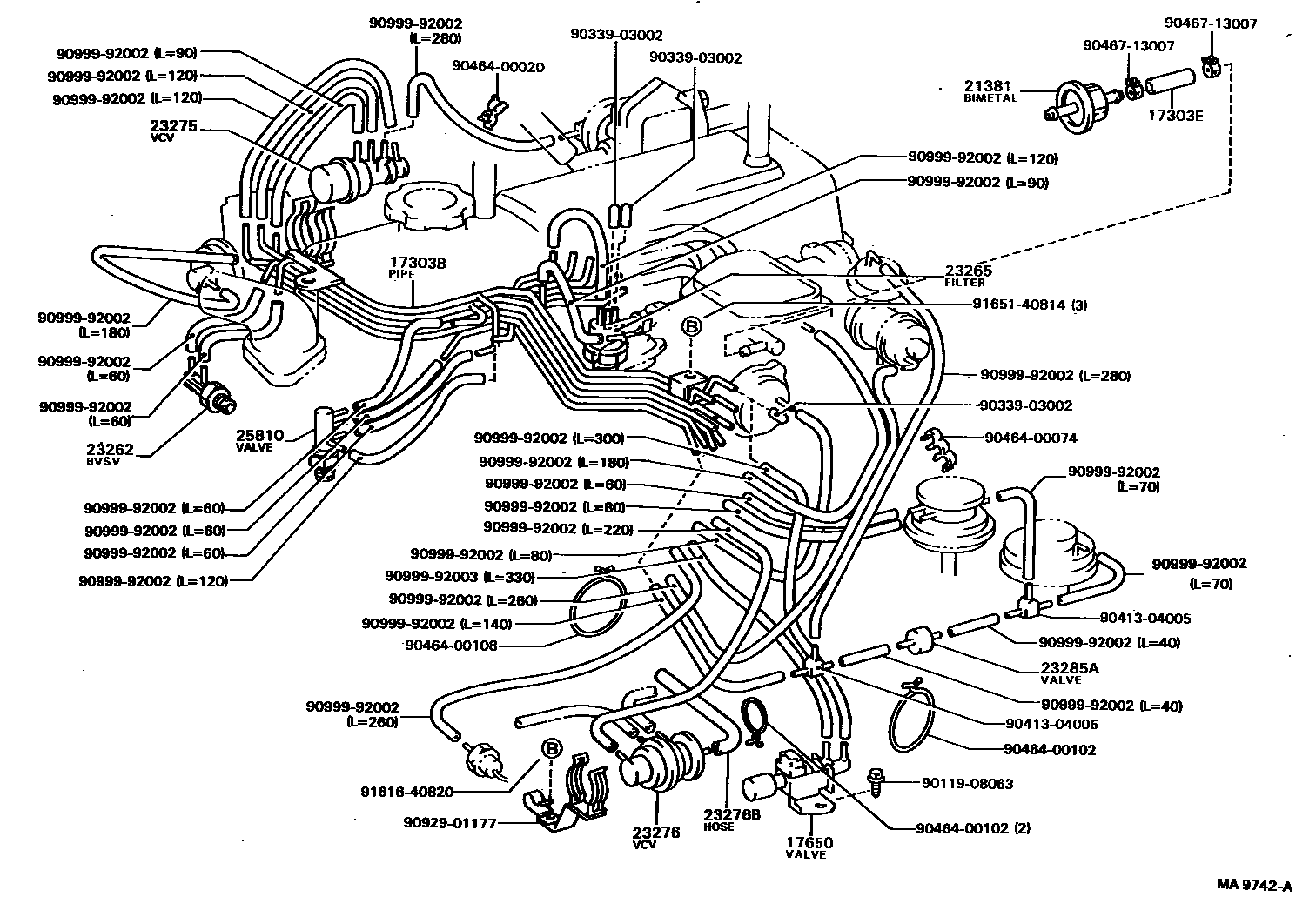Toyota HILUX vacuum tube EPC diagram — MA9742A