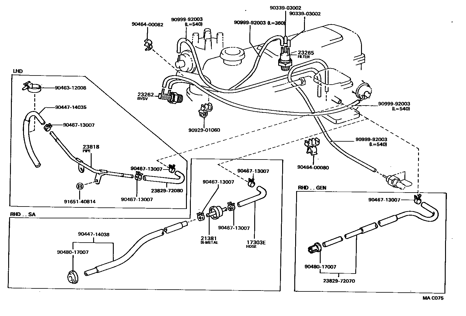 Toyota HILUX vacuum tube EPC diagram — MAC075
