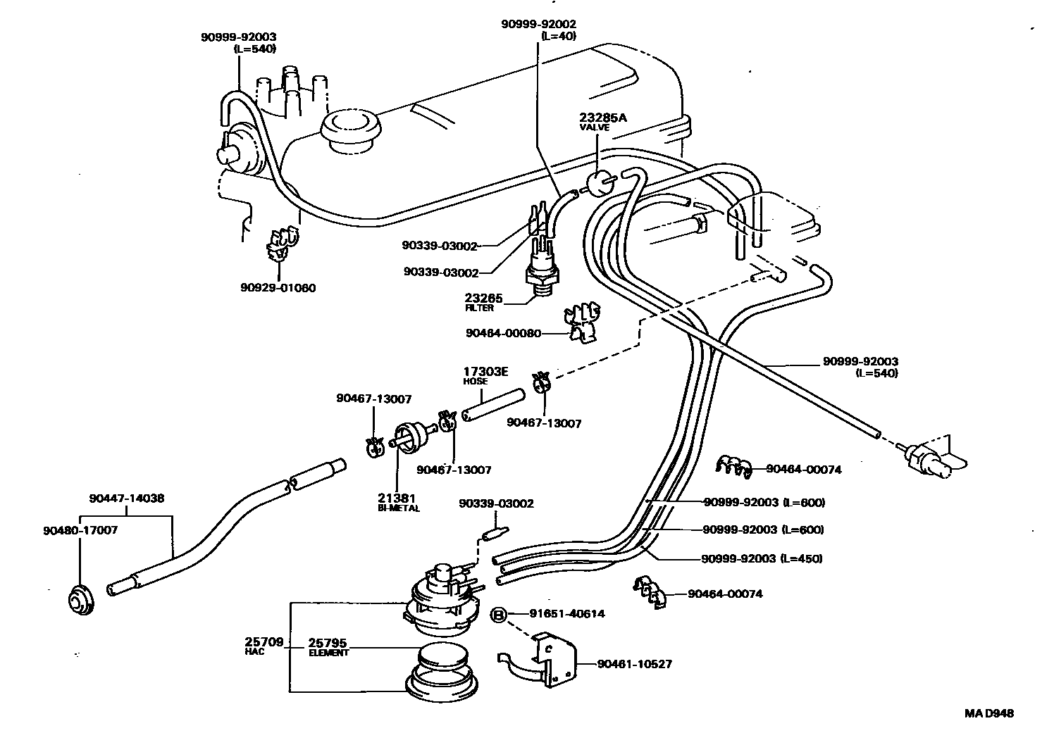 Toyota HILUX vacuum tube EPC diagram — MAD948