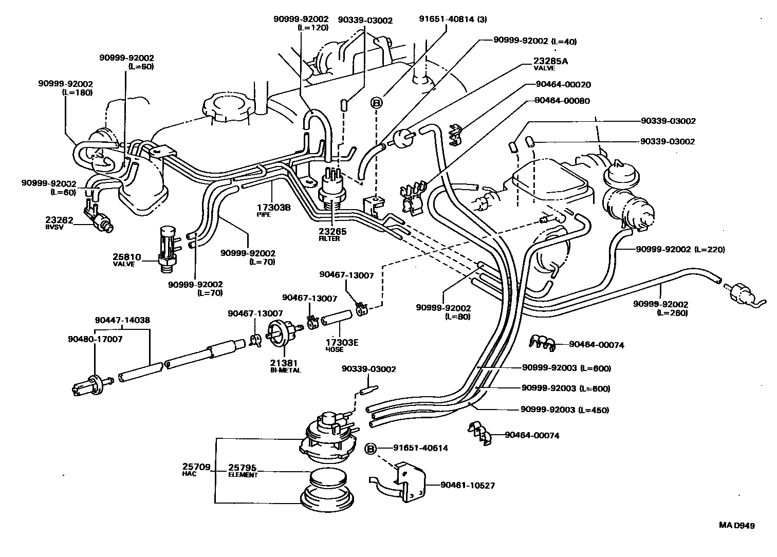 Toyota HILUX vacuum tube EPC diagram — MAD949