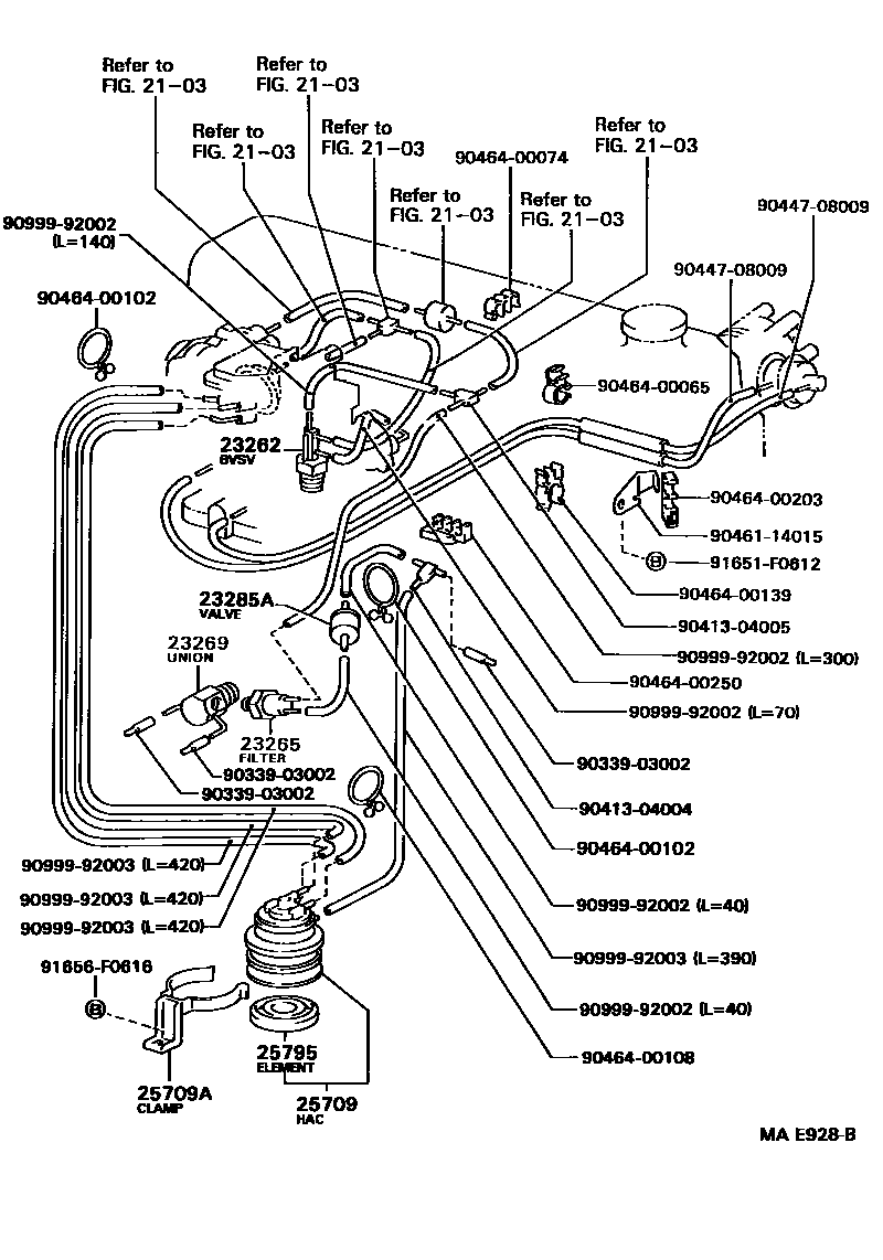 Toyota HILUX vacuum tube EPC diagram — MAE928B