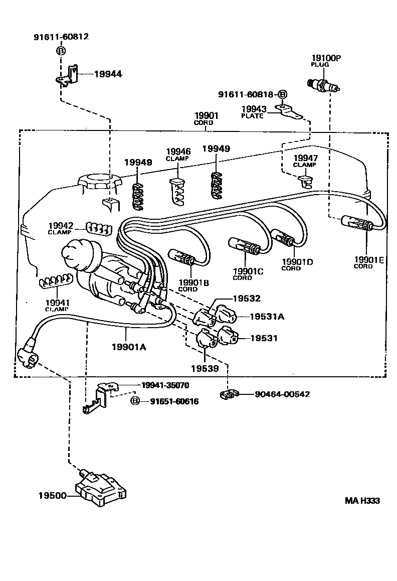 Toyota HILUX 点火线圈和火花塞 EPC diagram — MAH333