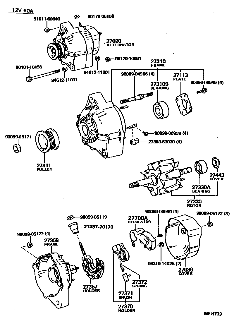 Toyota HILUX Alternator EPC diagram — MEH727