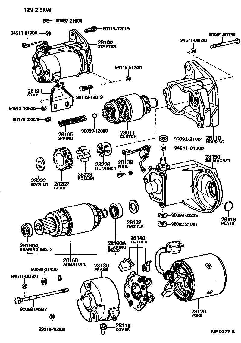 Toyota HILUX 起动机 EPC diagram — MED727B
