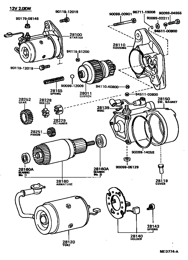 Toyota HILUX 起动机 EPC diagram — MED774A