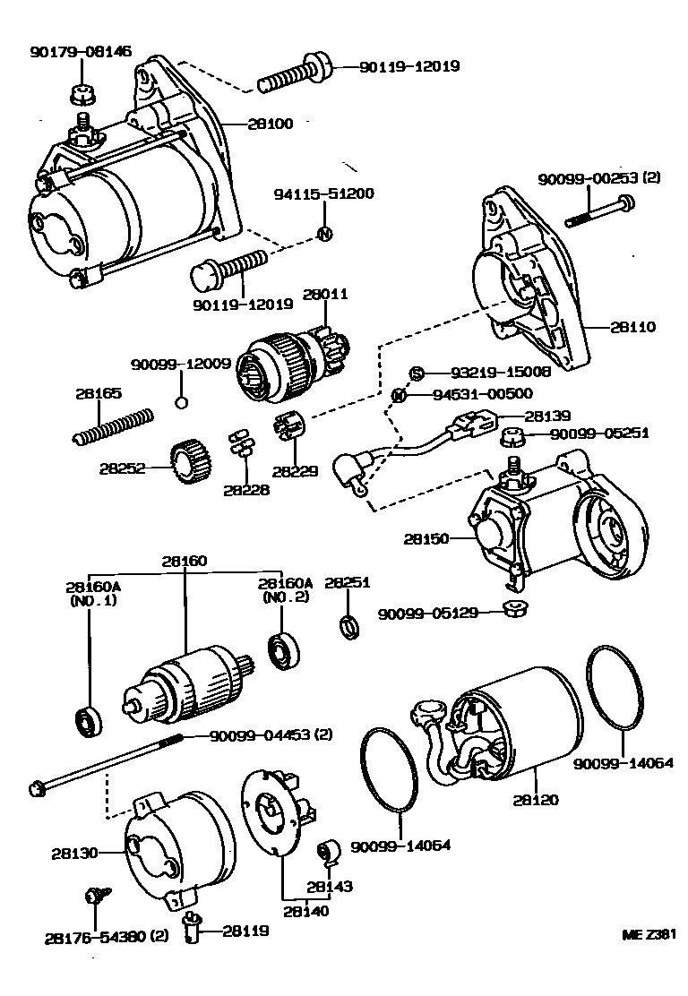 Toyota HILUX 起动机 EPC diagram — MEZ381