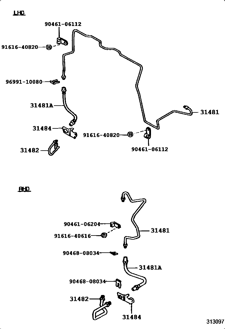 Toyota HILUX 离合器踏板和挠性软管 EPC diagram — 313097