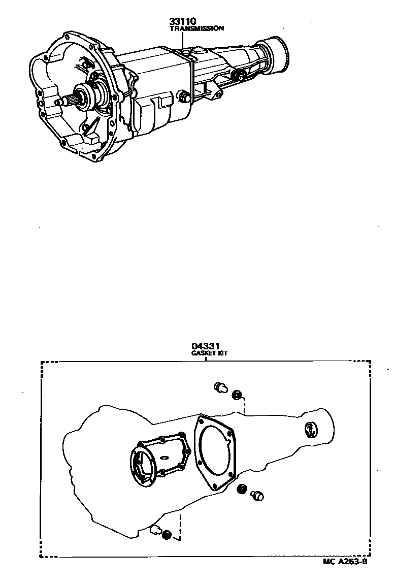 Toyota HILUX 传动桥或变速器总成和衬垫组件(MTM) EPC diagram — MCA263B