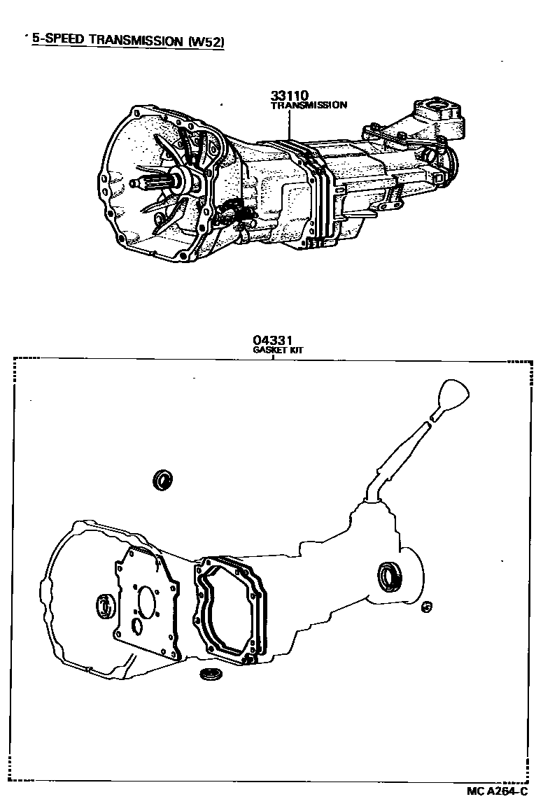 Toyota HILUX 传动桥或变速器总成和衬垫组件(MTM) EPC diagram — MCA264C