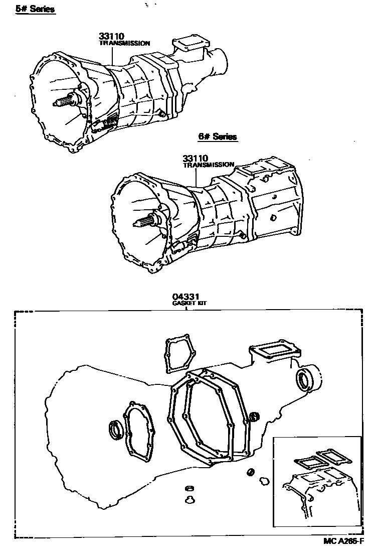 Toyota HILUX 传动桥或变速器总成和衬垫组件(MTM) EPC diagram — MCA265F