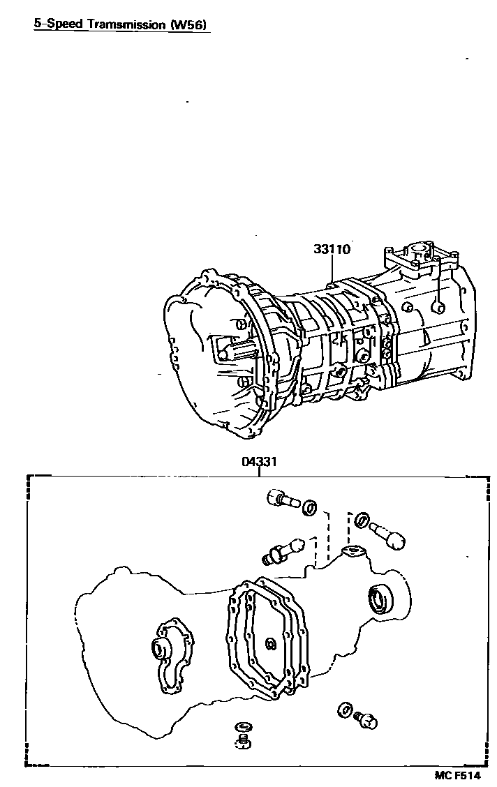 Toyota HILUX 传动桥或变速器总成和衬垫组件(MTM) EPC diagram — MCF514