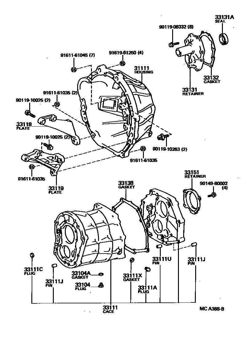 Toyota HILUX 离合器壳和变速器壳(MTM) EPC diagram — MCA388B