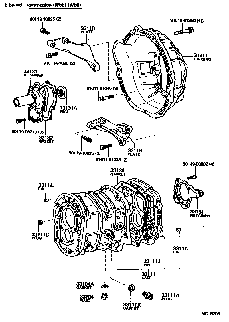 Toyota HILUX 离合器壳和变速器壳(MTM) EPC diagram — MCB208