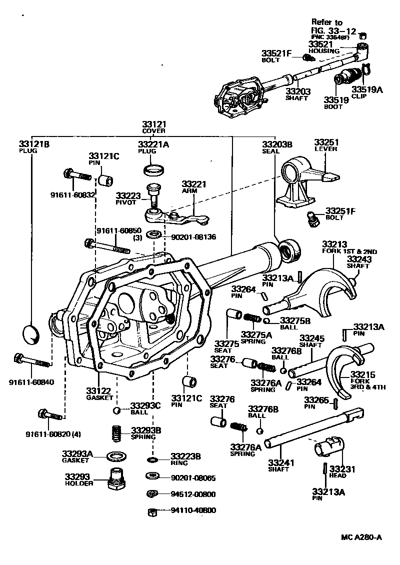 Toyota HILUX 换档拨叉和换档杆轴(MTM) EPC diagram — MCA280A