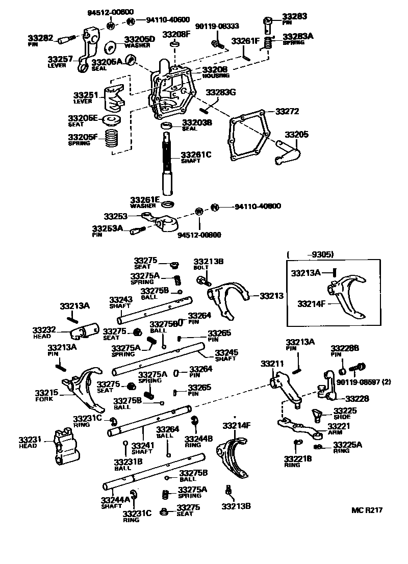 Toyota HILUX 换档拨叉和换档杆轴(MTM) EPC diagram — MCR217