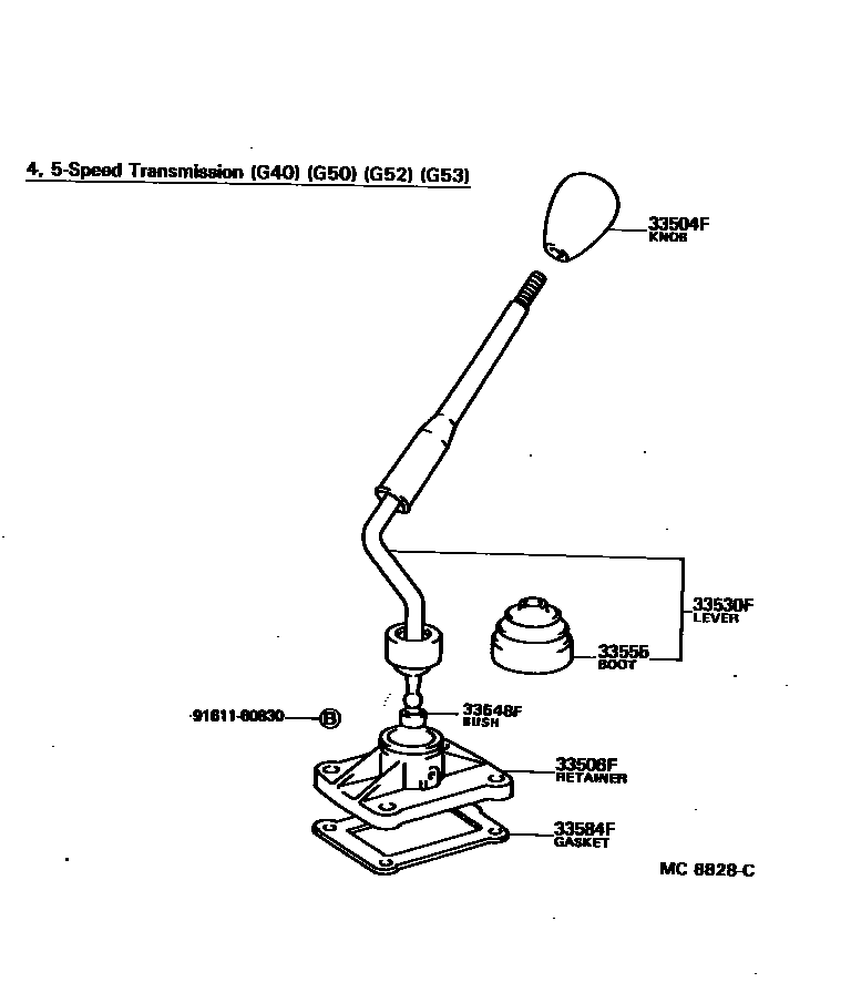 Toyota HILUX Shift Lever & Retainer EPC diagram — MC8828C