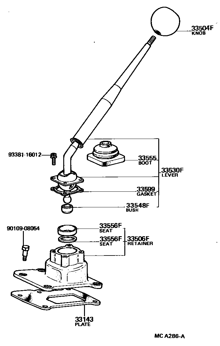 Toyota HILUX Shift Lever & Retainer EPC diagram — MCA286A