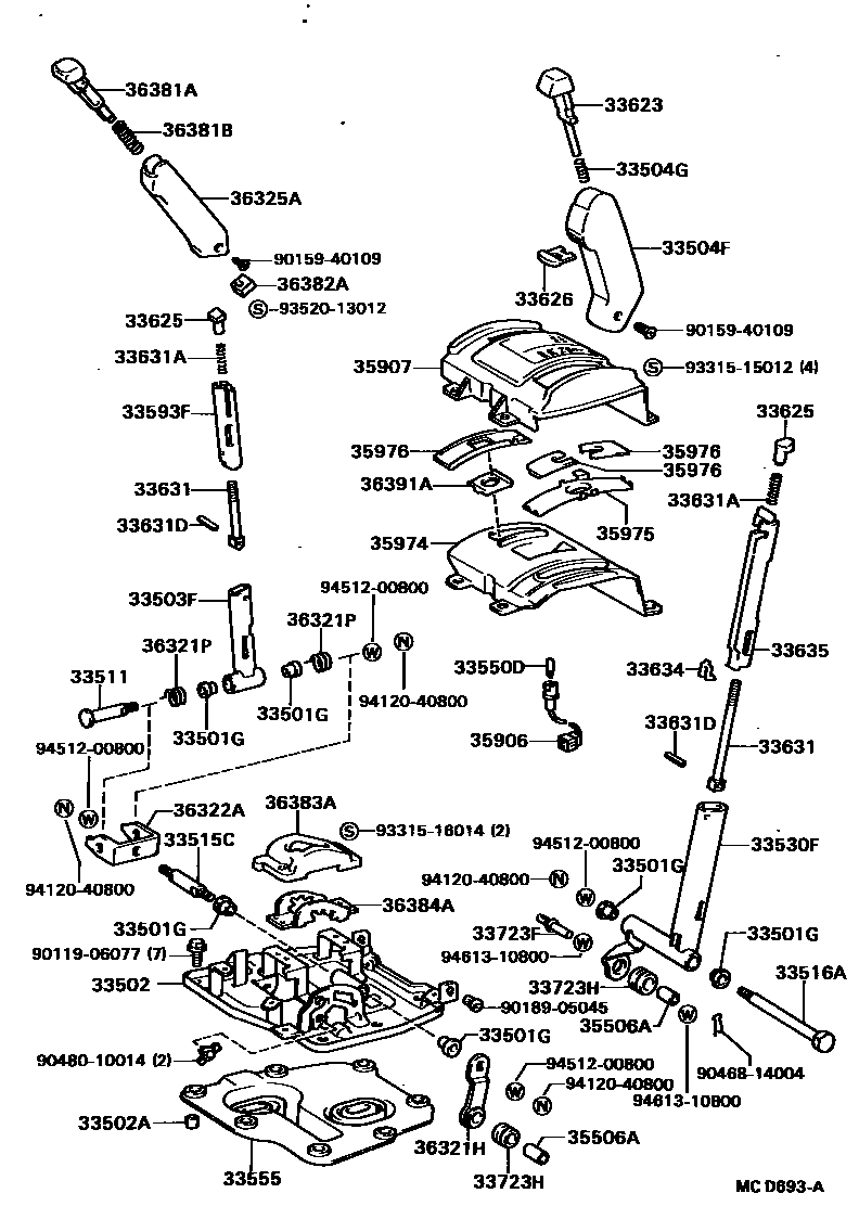 Toyota HILUX Shift Lever & Retainer EPC diagram — MCD693A