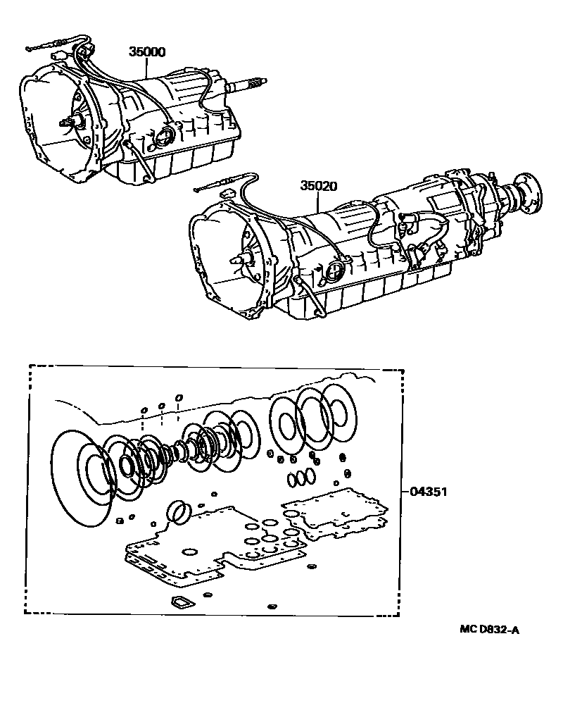 Toyota HILUX 传动桥或变速器总成和衬垫组件(ATM) EPC diagram — MCD832A