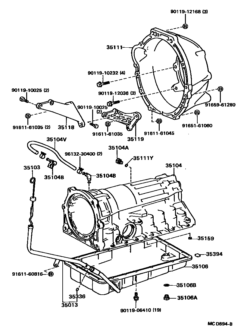 Toyota HILUX 变速器壳和油底壳(ATM) EPC diagram — MCD694B