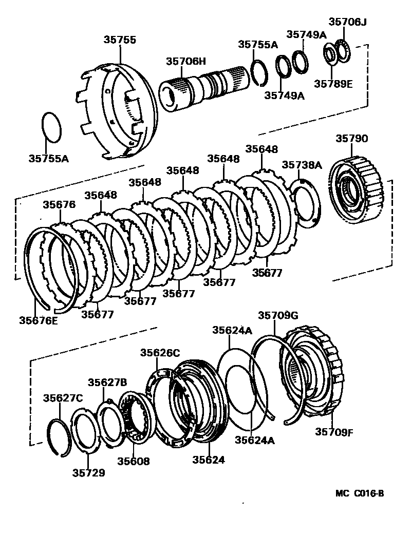 Toyota HILUX 中央支架和行星太阳齿轮(ATM) EPC diagram — MCC016B
