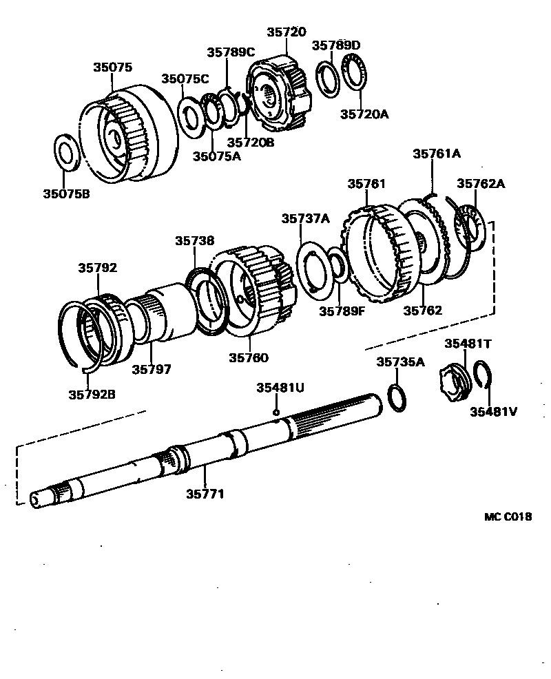 Toyota HILUX 行星齿轮、倒档活塞和中间轴齿轮(ATM) EPC diagram — MCC018