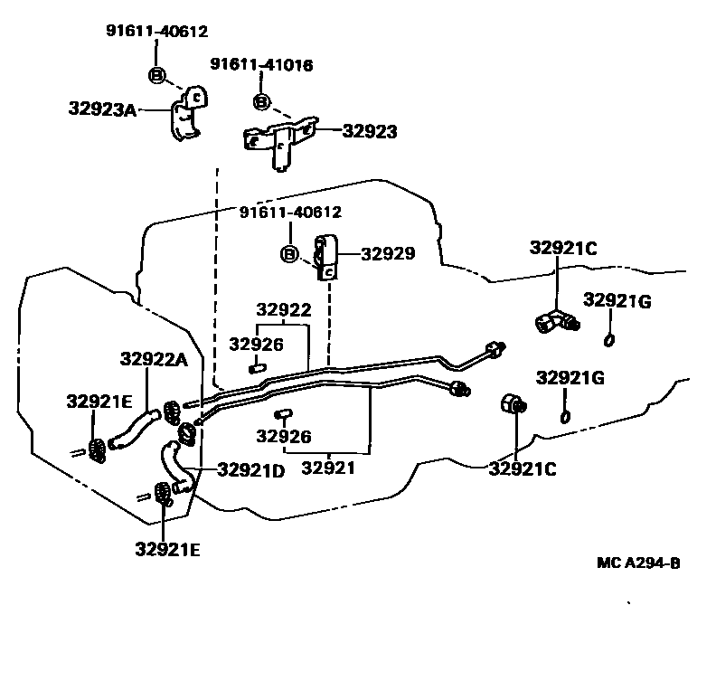 Toyota HILUX 变速器油冷却器和配管(ATM) EPC diagram — MCA294B