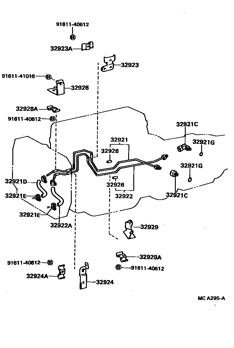Toyota HILUX 变速器油冷却器和配管(ATM) EPC diagram — MCA295A