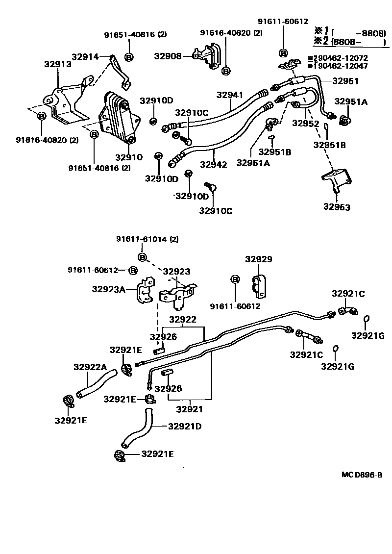 Toyota HILUX 变速器油冷却器和配管(ATM) EPC diagram — MCD696B