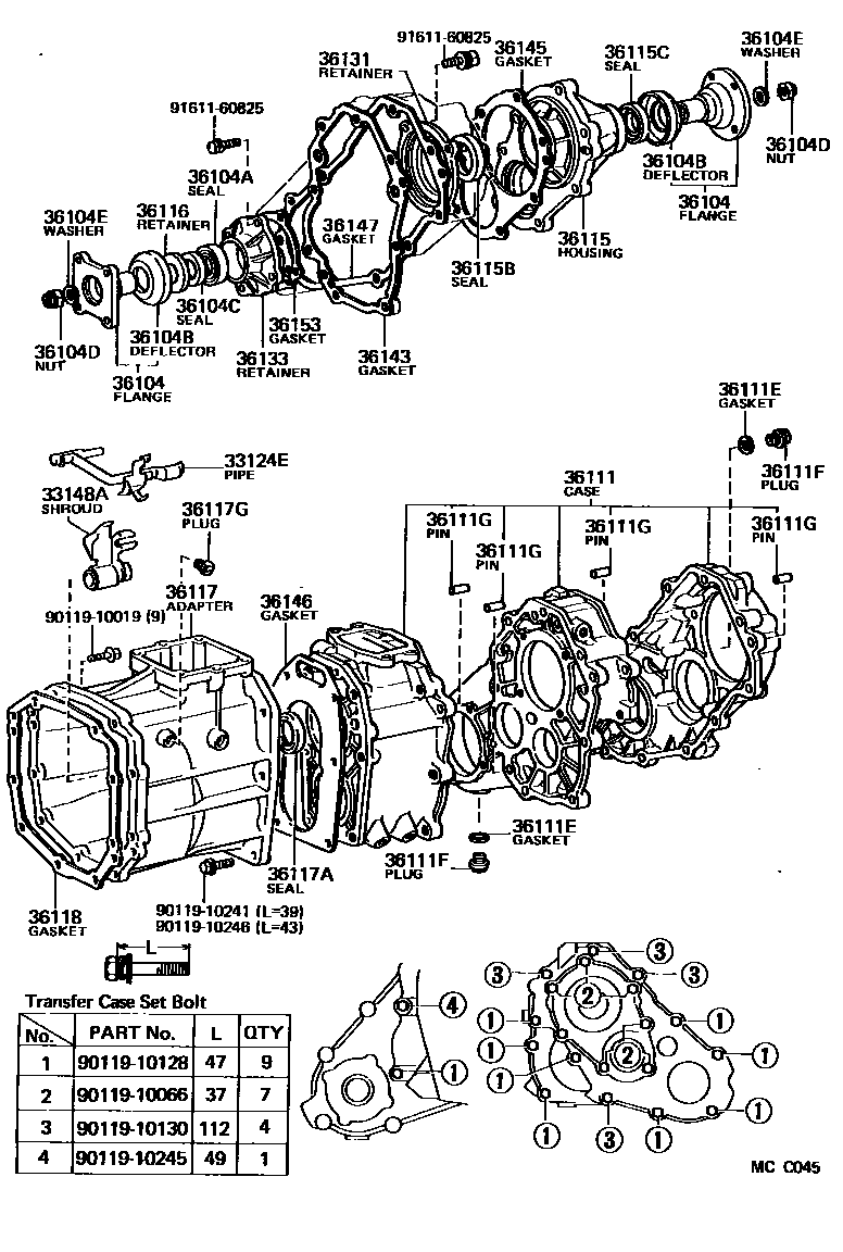 Toyota HILUX Transfer Case & Extension Housing EPC diagram — MCC045