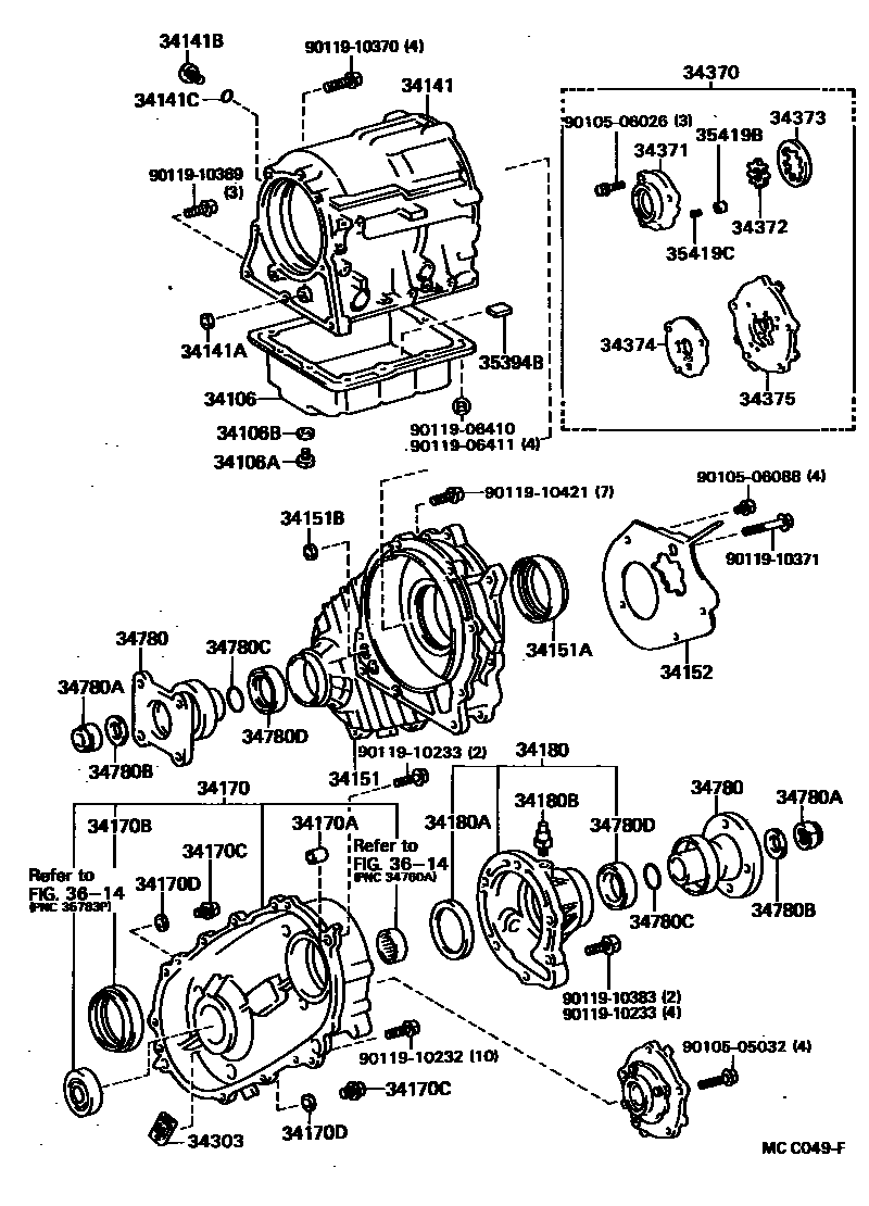 Toyota HILUX Transfer Case & Extension Housing EPC diagram — MCC049F