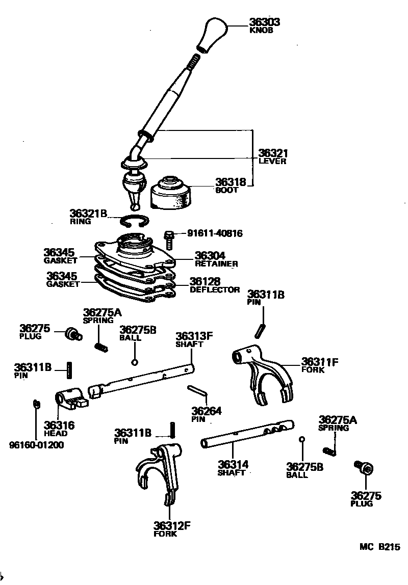 Toyota HILUX Transfer Lever & Shift Fork Shaft EPC diagram — MCB215