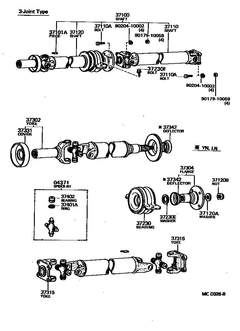 Toyota HILUX Propeller Shaft & Universal Joint EPC diagram — MCD326B