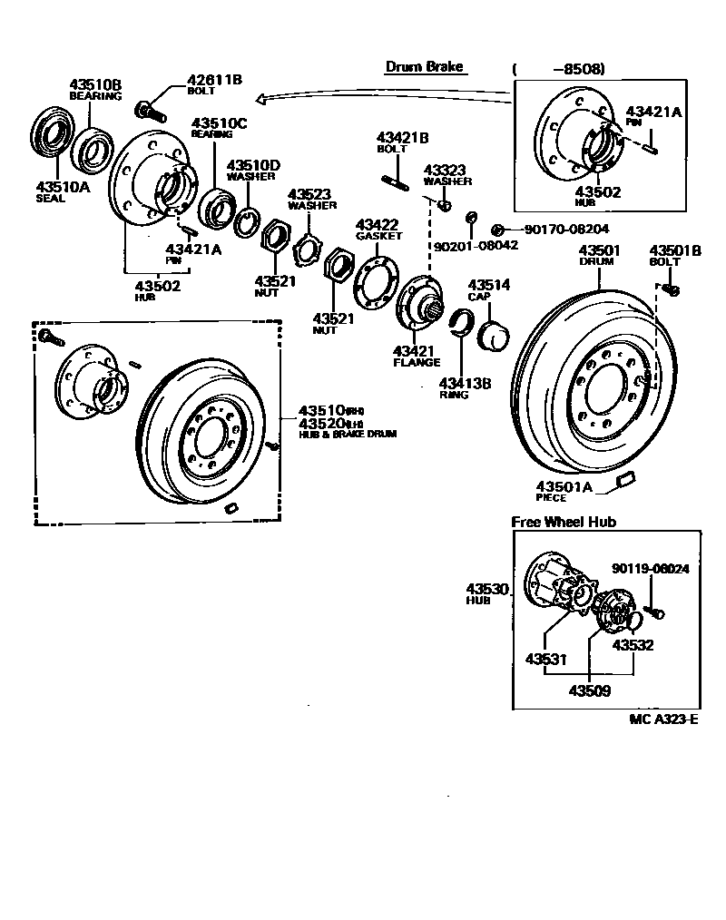 Toyota HILUX Front Axle Hub EPC diagram — MCA323E