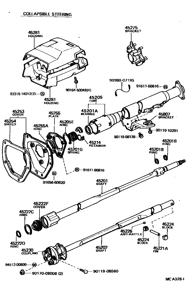 Toyota HILUX Steering Column & Shaft EPC diagram — MCA328I