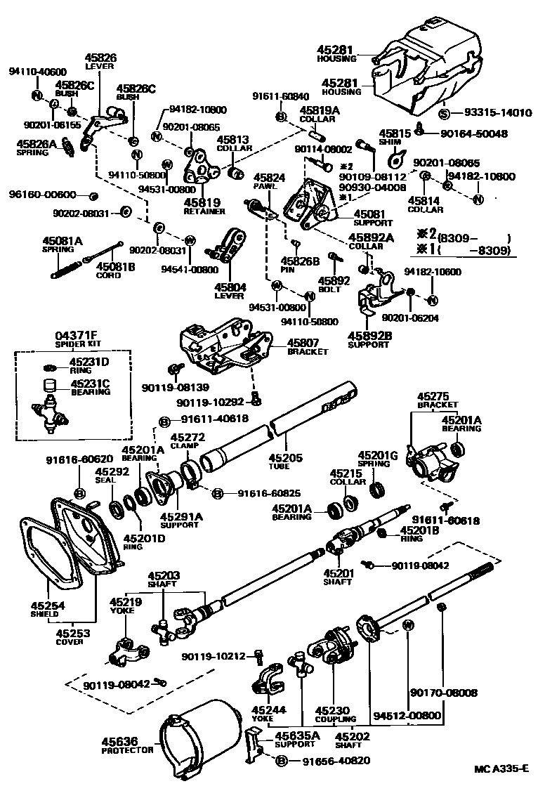 Toyota HILUX Steering Column & Shaft EPC diagram — MCA335E