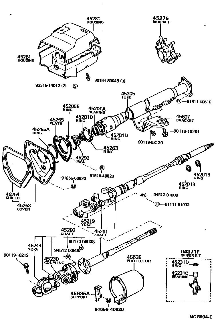 Toyota HILUX Steering Column & Shaft EPC diagram — MCB904C
