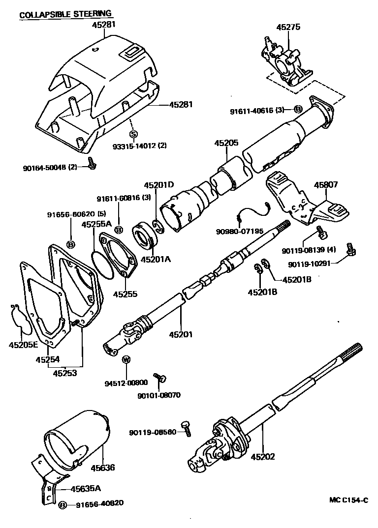 Toyota HILUX Steering Column & Shaft EPC diagram — MCC154C