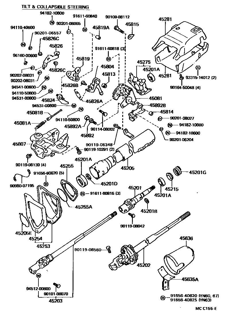 Toyota HILUX Steering Column & Shaft EPC diagram — MCC155E