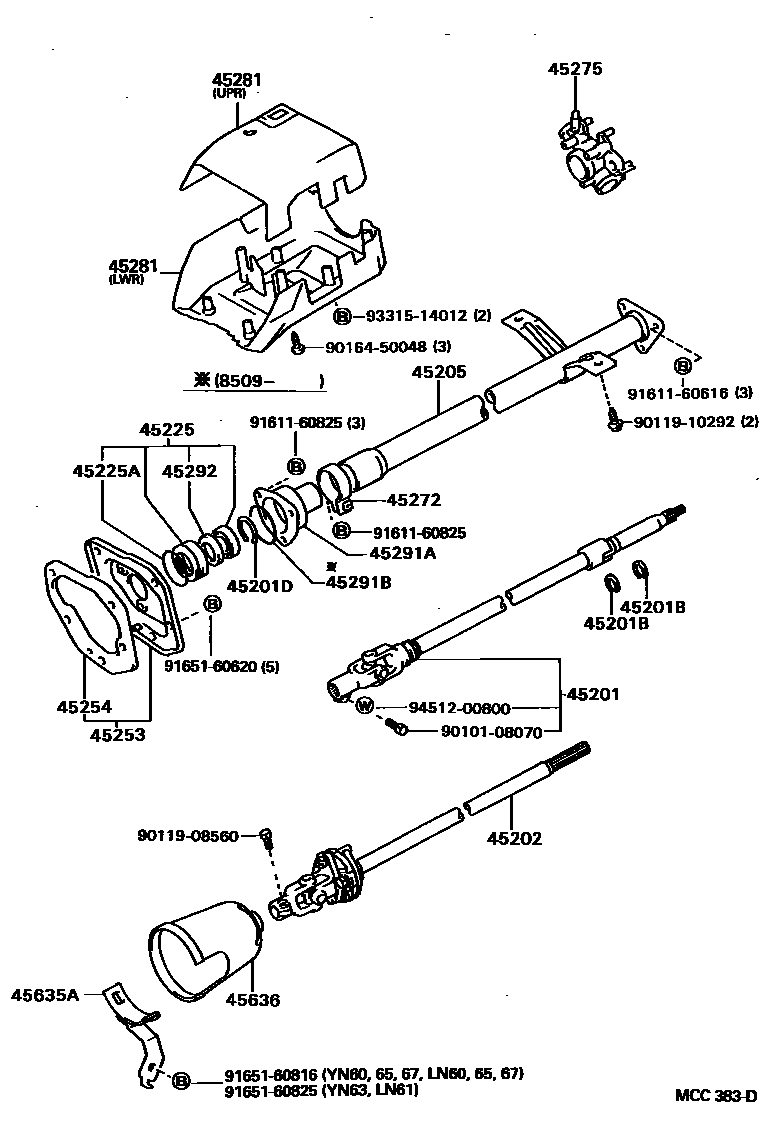 Toyota HILUX Steering Column & Shaft EPC diagram — MCC383D