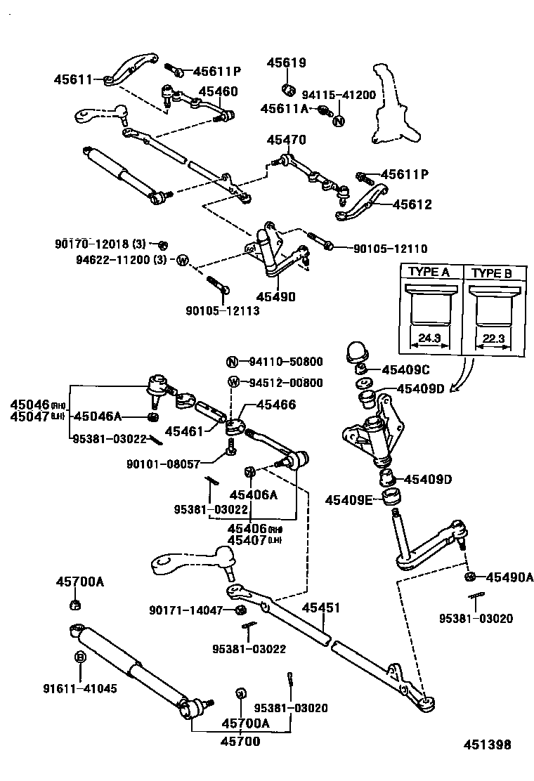 Toyota HILUX 前转向齿轮和连杆 EPC diagram — 451398