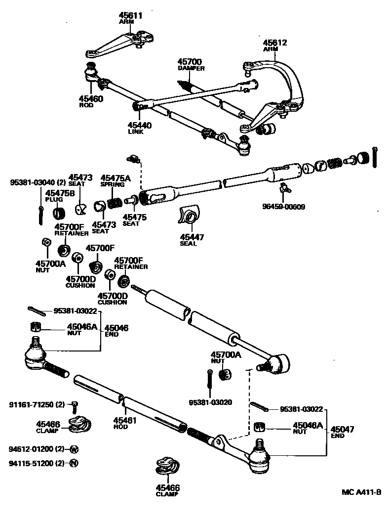 Toyota HILUX 前转向齿轮和连杆 EPC diagram — MCA411B