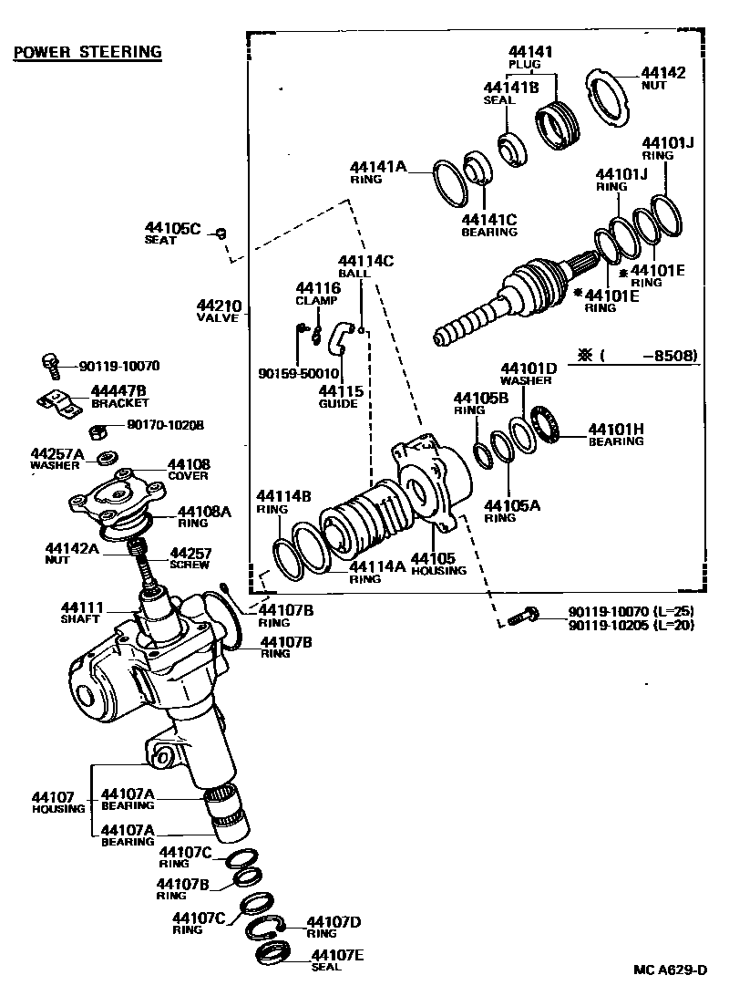 Toyota HILUX 前转向齿轮和连杆 EPC diagram — MCA629D