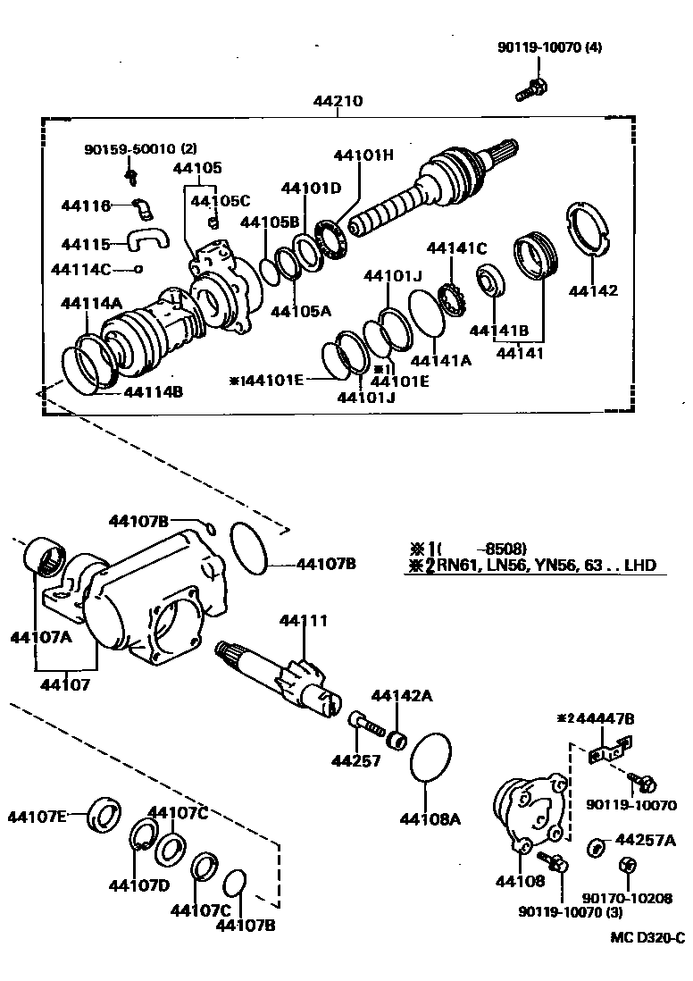 Toyota HILUX 前转向齿轮和连杆 EPC diagram — MCD320C