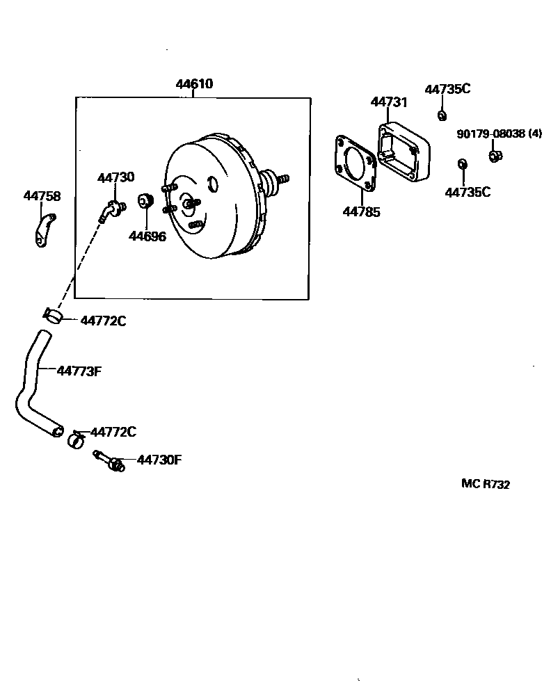 Toyota HILUX 制动助力器和真空管 EPC diagram — MCR732