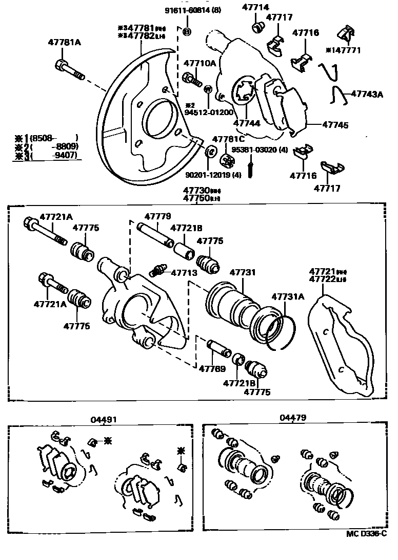 Toyota HILUX 前盘式制动器卡钳和防尘罩 EPC diagram — MCD336C