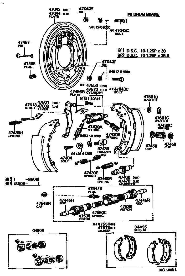 Toyota HILUX 后鼓式制动器分泵和底板 EPC diagram — MC1865L