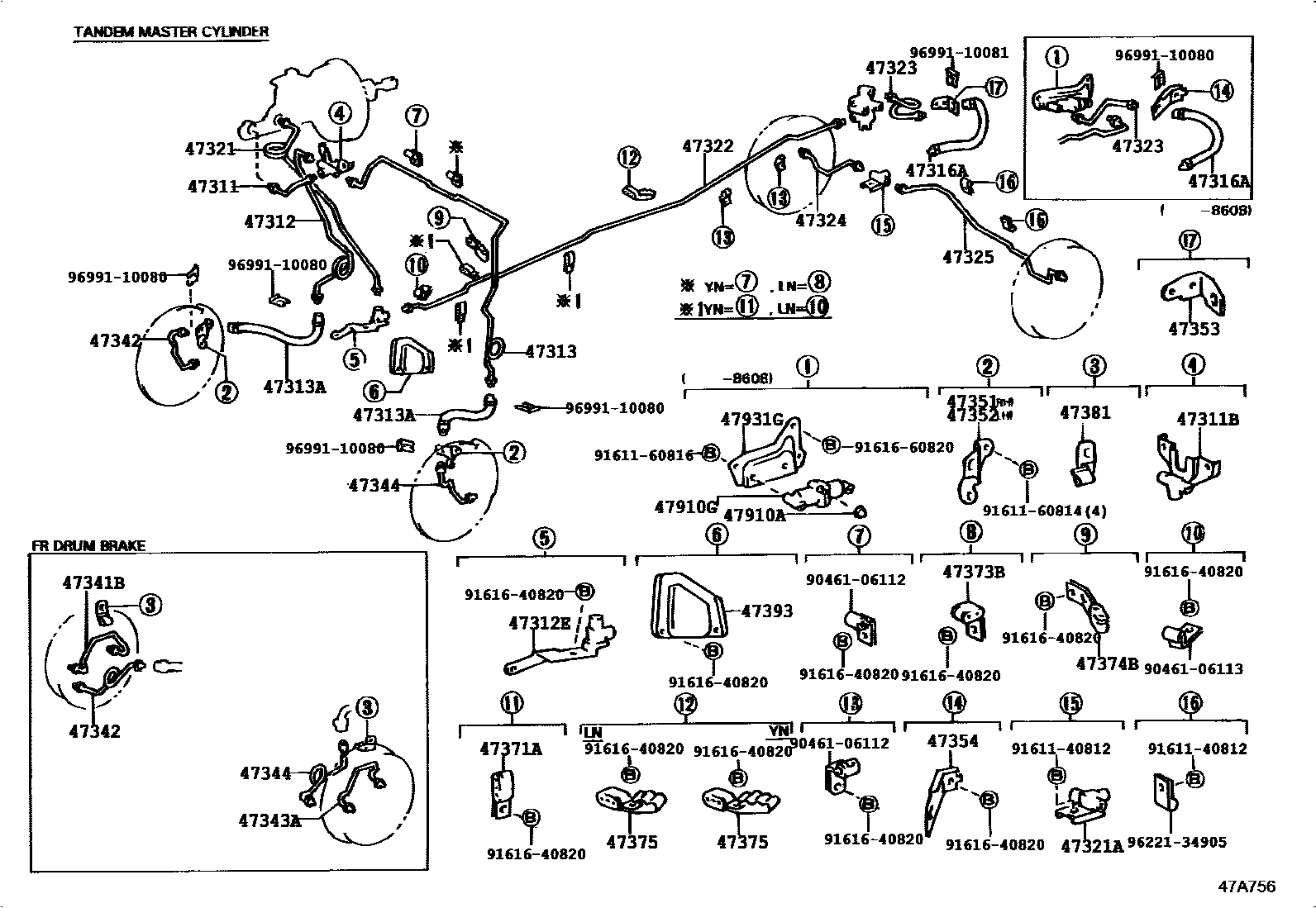 Toyota HILUX 制动配管和卡箍 EPC diagram — 47A756
