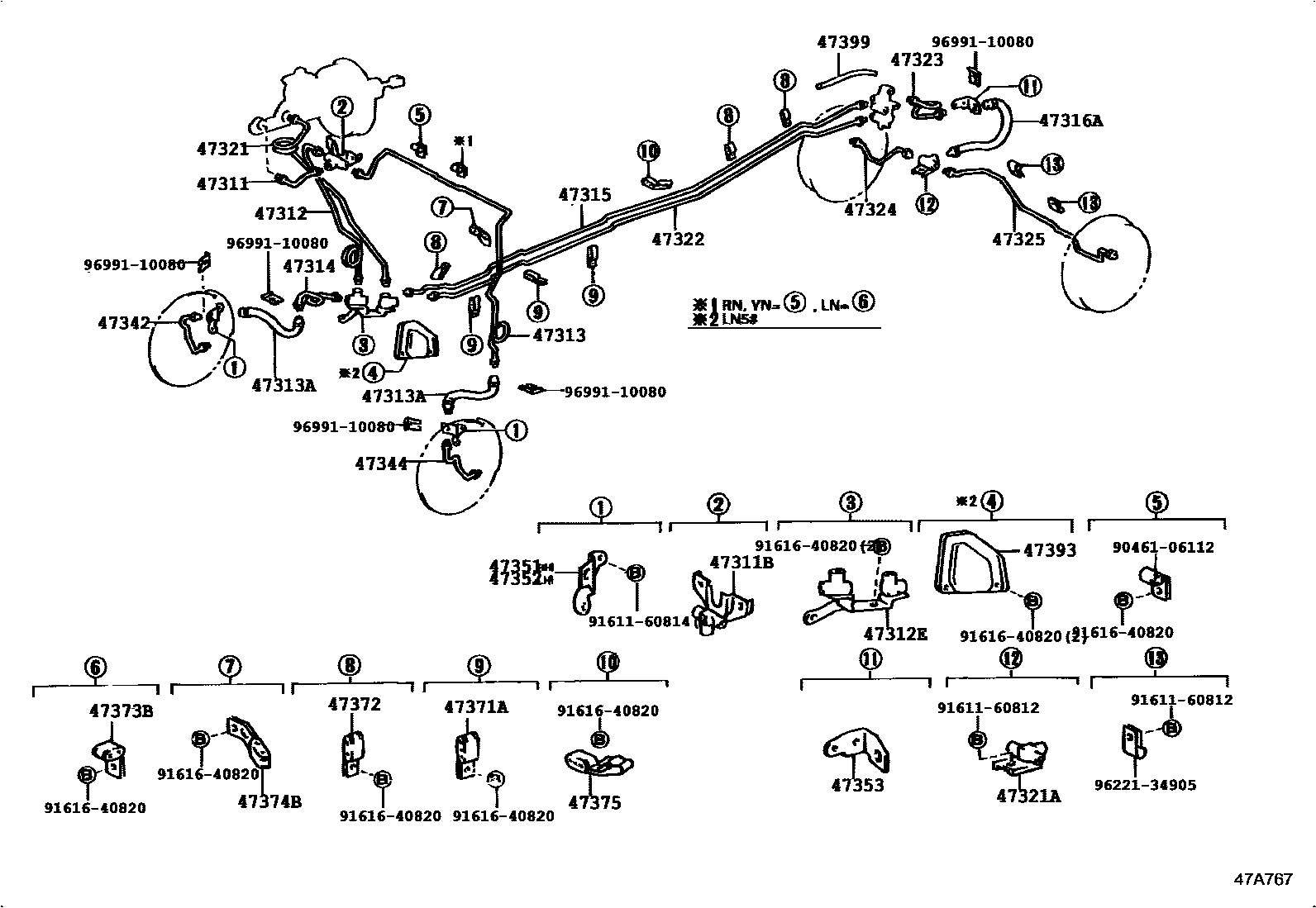 Toyota HILUX 制动配管和卡箍 EPC diagram — 47A767